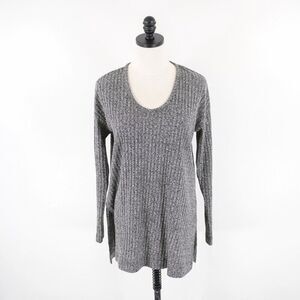 Ann Taylor Loft Gray Striped Medium Lightweight Sweater Scoop Neck Polyester‎